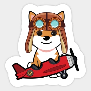 Cute orange dog is in a vintage airplane Sticker